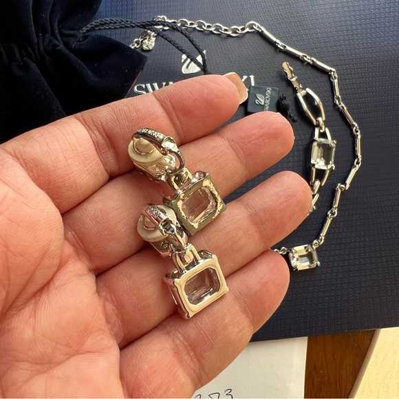 AUTHENTIC Swarovski Emerald-cut Crystal Necklace & Earrings SET Vintage - Picture 14 of 17